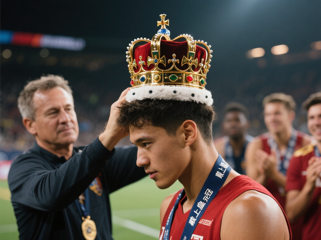 在体育文化中，“戴上皇冠”往往象征着胜利与至高无上